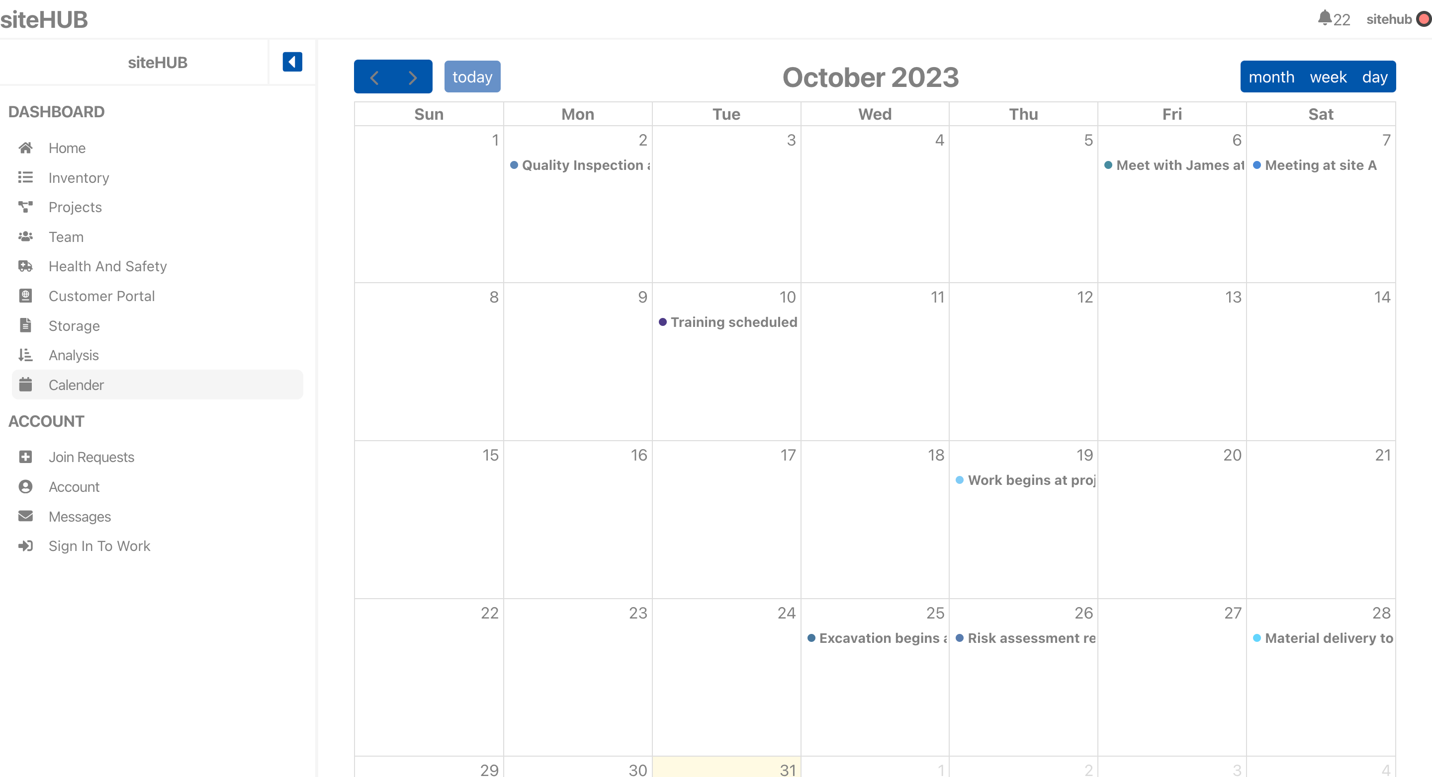 Reduced construction project lead time and missed deadlines using siteHUBs project management calender