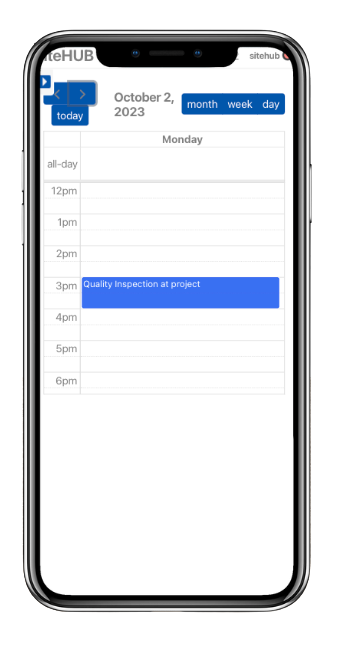 siteHUB calender, construction project scheduling on a mobile view