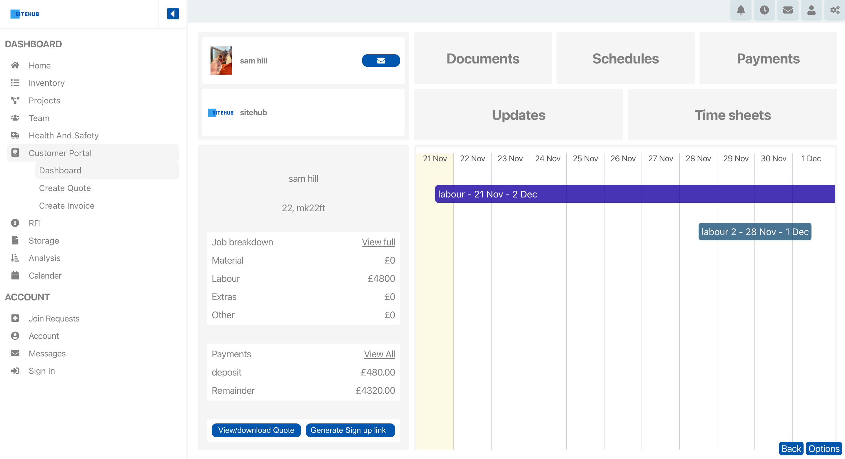 Detailed Customer Portal View for Efficient Construction company Oversight