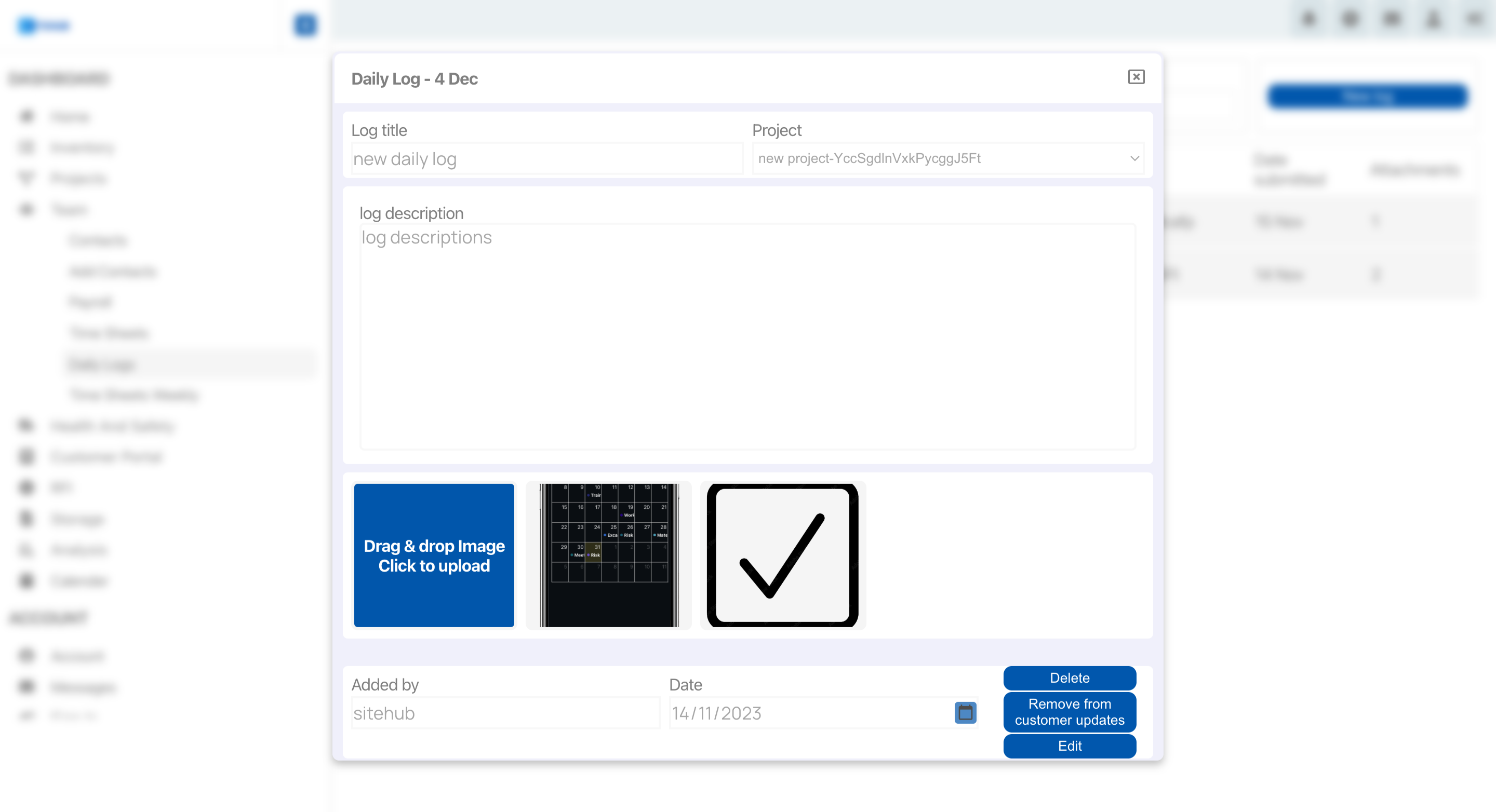 Daily logs dashboard