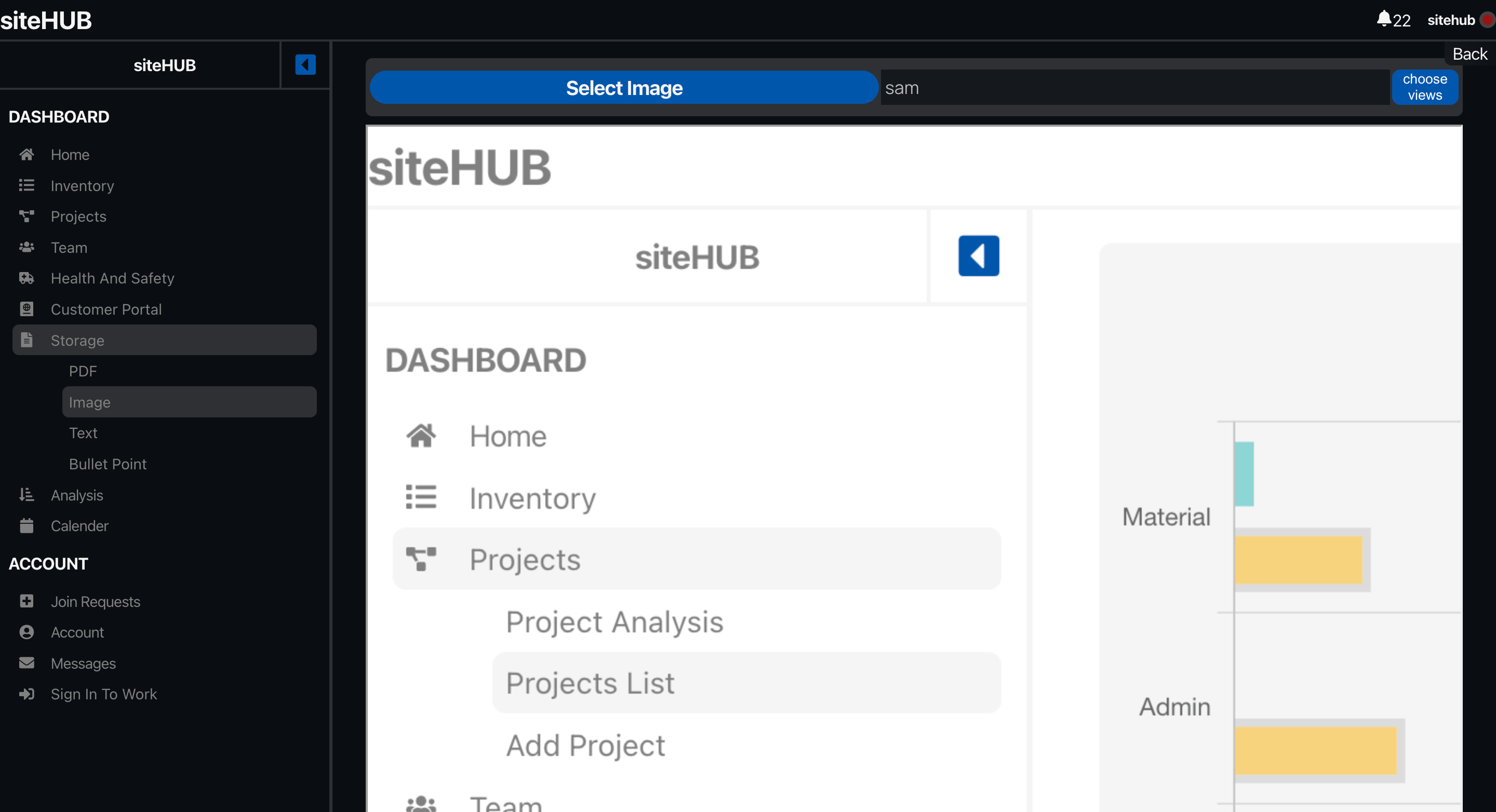 Image Storage and sharing on siteHUB project management software