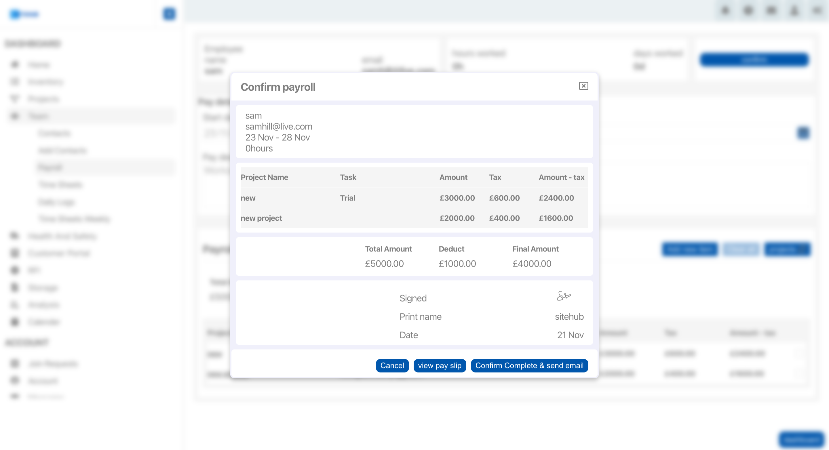 payroll calculations from your team members at your construction company using siteHUBs pay management software