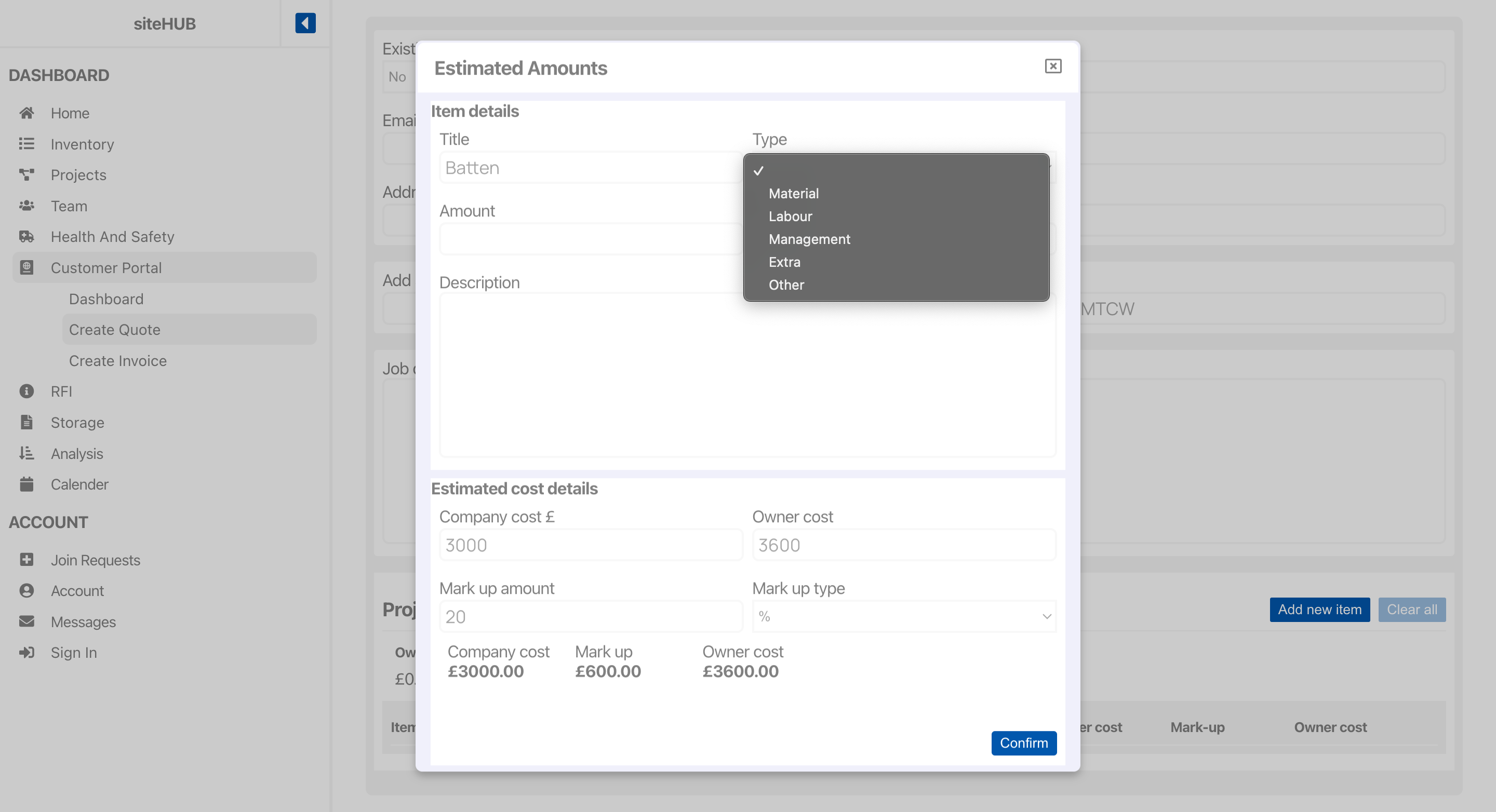 Create detailed and relevant quotes for prospective clients with siteHUB quoting software