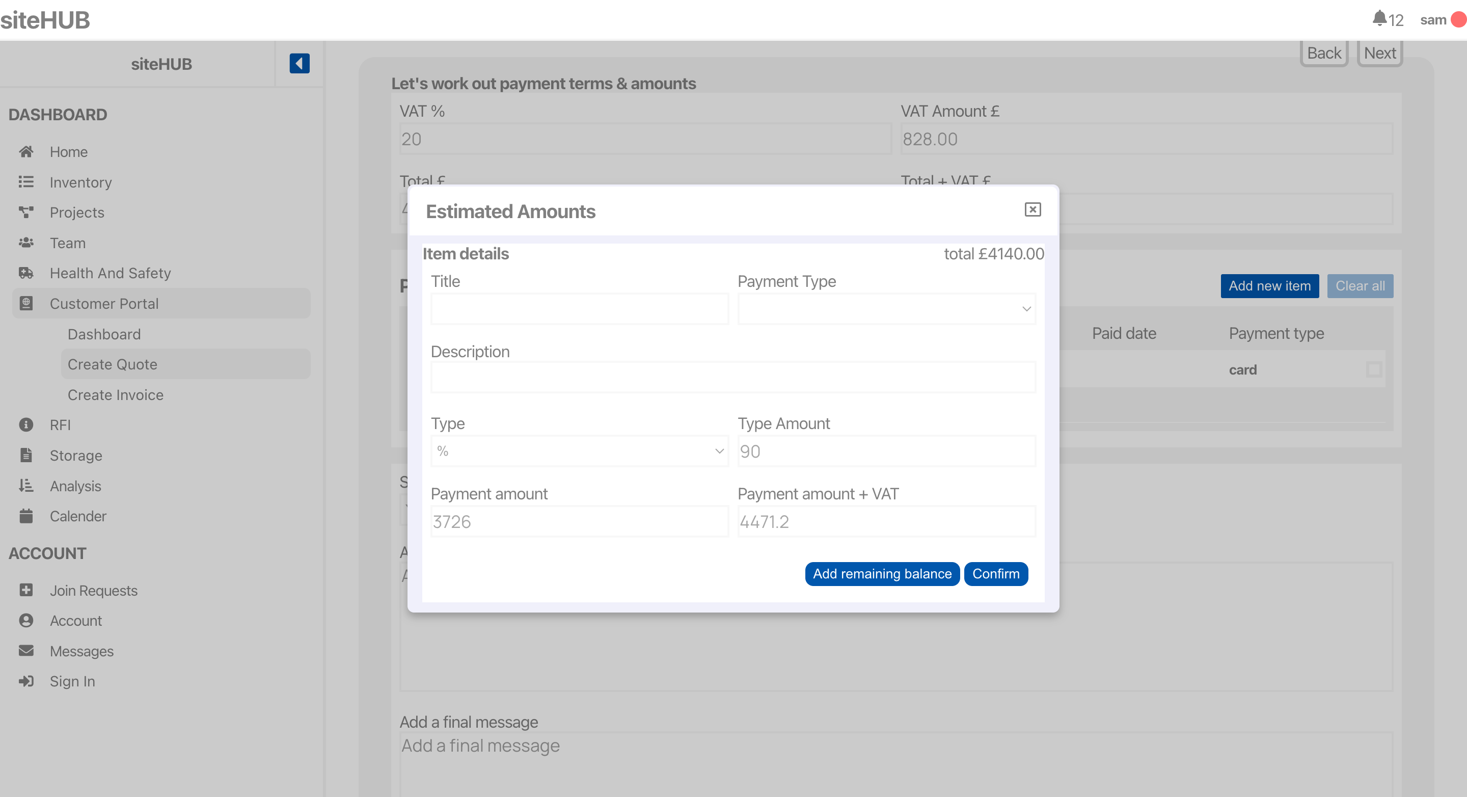 Construction company payment scheduling with siteHUB