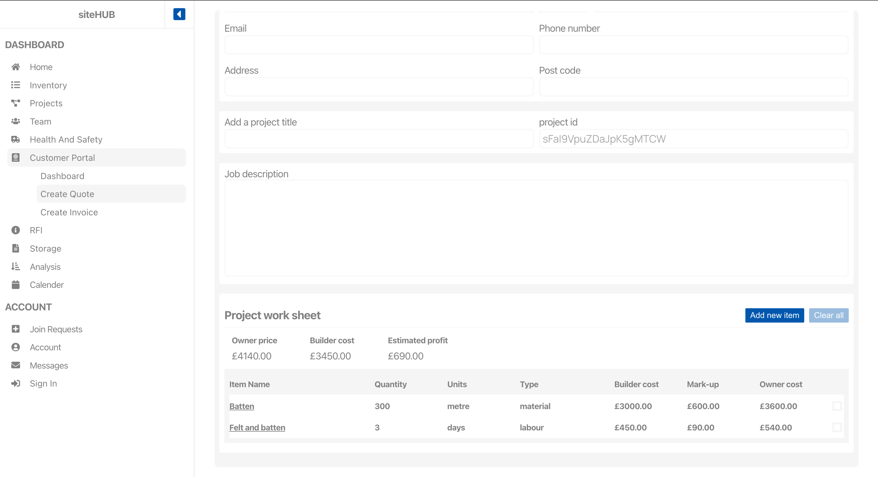 Efficient Quoting System for Modern Construction Enterprises with siteHUB