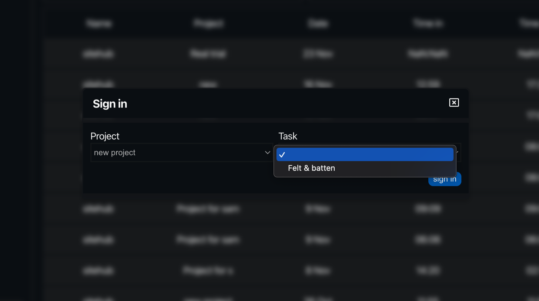 View time sheets set by construction project or employee/team member with siteHUB time sheet feature