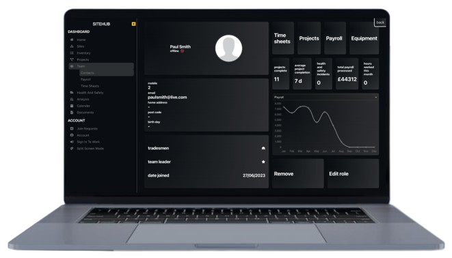 siteHUB construction team management dashboard, stay organized and connected with your team in the office or field